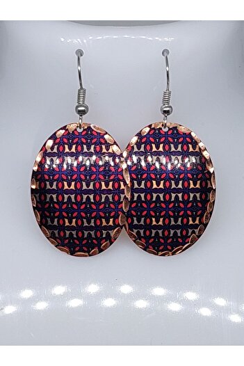 GALATA GIFT Copper Earrings, Oval Ethnic Patterned Earrings