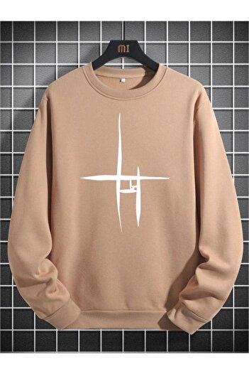 Altamira Φούτερ Unisex Μπεζ ριγέ στάμπα με λαιμόκοψη