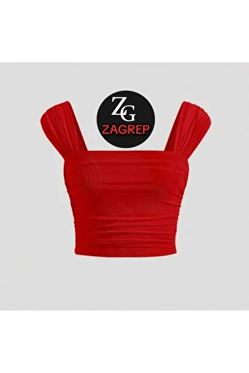 Zagrep Red Silk Jersey Crop Bustier - Draped and Gathered Sleeves
