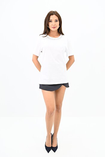 Koza Butik Women's Crew Neck Stone Detailed T-shirt 1749-4-24