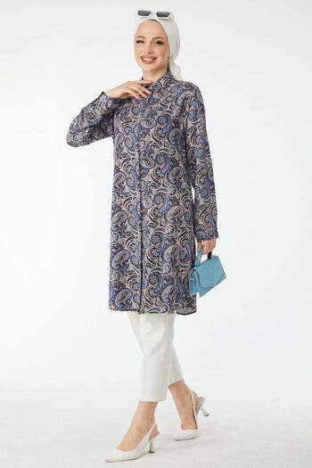 TOFİSA 24504-SAKS vzorovaná tunika