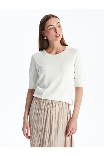 LC Waikiki Women's Knit Sweater - Crew Neck, Solid Cut, Short Sleeve