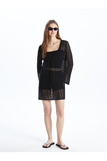 LC Waikiki Long Sleeve V-neck Patterned Women's Beach Dress