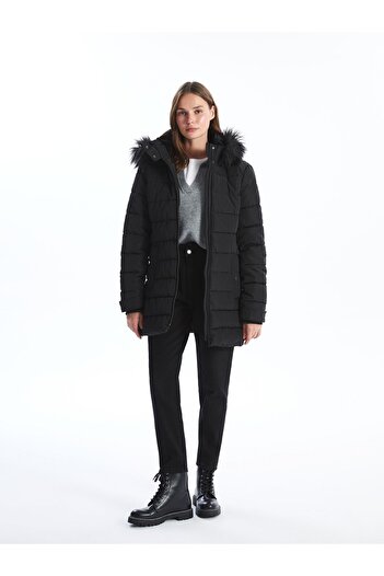 LC Waikiki Dámská hladká bunda Puffer - s kapucí