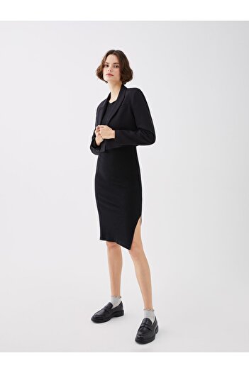 LC Waikiki Women's Bodycon Dress - Crew Neck, Solid Long Sleeve