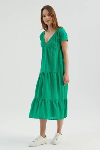 Hiccup Velvet Midi Dress - Geometric V-Neck and Sleeves