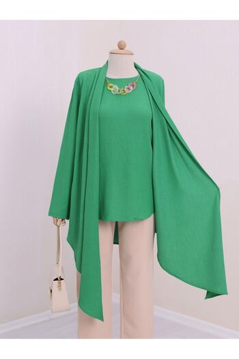 HİJABAYA Asymmetrical Cut Shawl Collar Necklace Crinkle Tunic