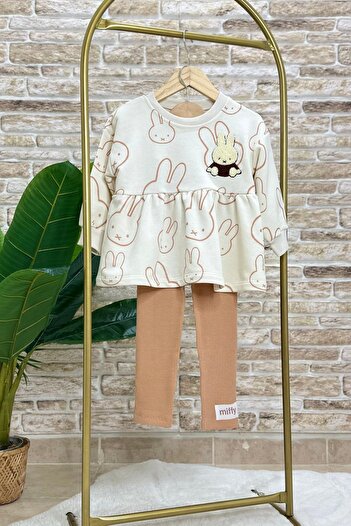 Ladin Store Yeni Sezon Kız Çocuk Miffy Süzene İşlemeli Pamuklu Alt-Üst Taytlı Takım