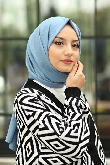 Organic Hijab Cotton Crash Jazz Shawl Model - μπλε