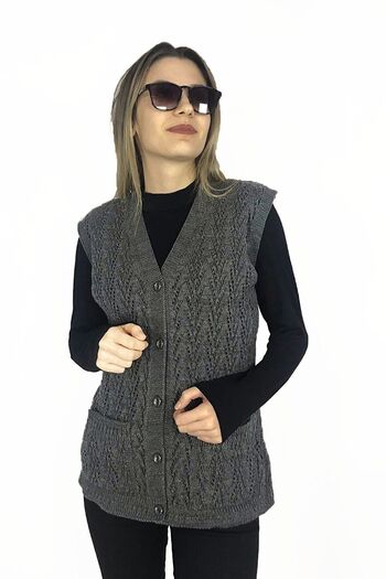 BARLAS TRİKO V-Neck Knitwear Mother Vest - Thick Wool, Buttoned Pocket