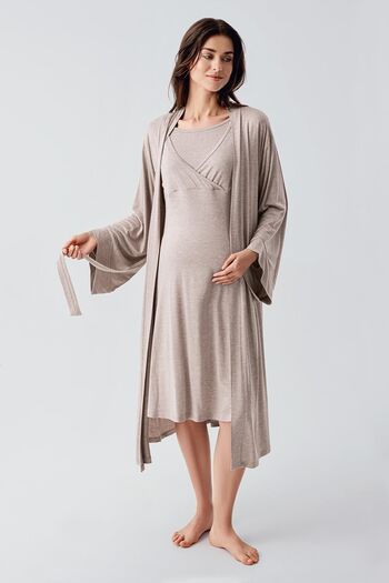 Artış Flexible Viscous Maternity Nightgown - Long Sleeve and Lycra