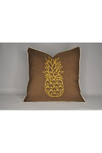 Alacastore Pineapple Themed Gold Print Linen Throw Pillow Cover