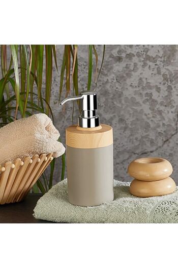 Mutfak Köşesi Limpia Bambu Desenli Krem 5'li Banyo Seti Çöp Kovası, Sıvı Sabunluk, Diş Fırçalık