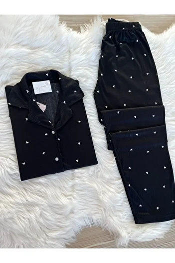 Pijamacs Set de pijamale cu inimă neagră cu model Pegasus - mânecă scurtă