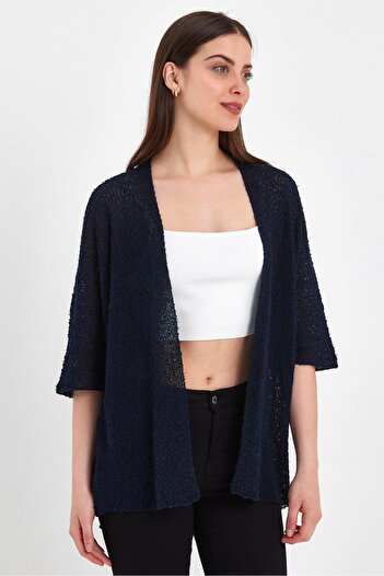 odelon Navy Blue Casual Spring Bat Sleeve Knitwear Women's Cardigan