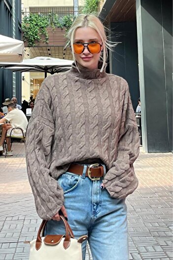 Madmext Turtleneck Mink Knitwear Sweater - Mg2172