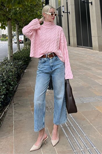 Madmext Pembe Balıkçı Yaka Örme Triko Kazak MG2172