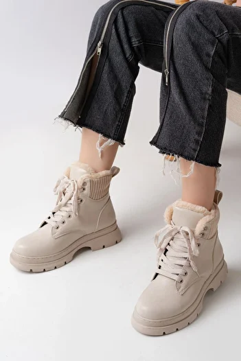 Aymood Γυναικείες μπότες ASM-080 Beige Daily Lace-Up