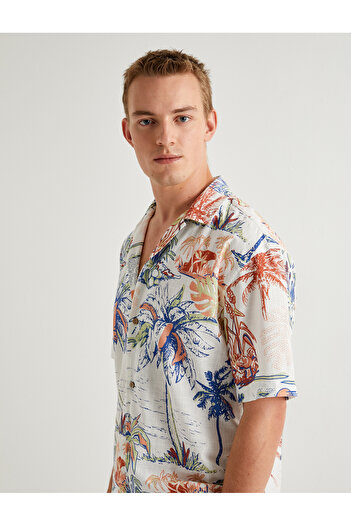 Koton Hawaiian Shirt Short Sleeve Print Button down Collar Detail Cotton Regular Fit