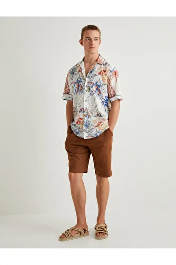 Koton Hawaiian Shirt Short Sleeve Print Button down Collar Detail Cotton Regular Fit