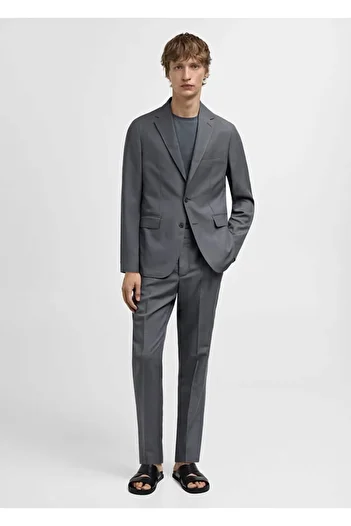 MANGO Man Slim Fit Linen Blend Blazer Jacket