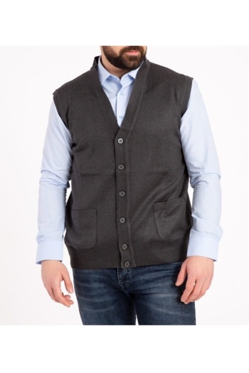 Elçelya Moda Men's Smoked Thin Wool Knitwear Knitted Vest with Pockets