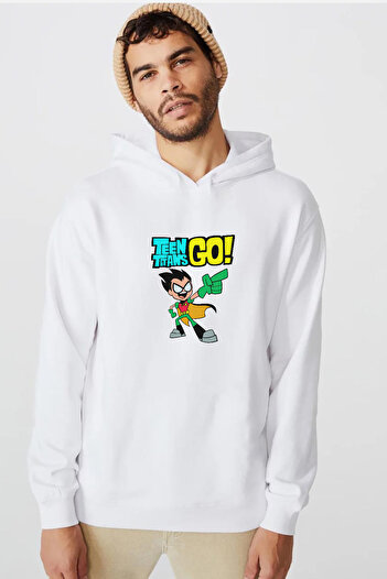 Tshirthane Teen Titans Go Робін Білий Чоловічий 3-шаровий Світшот з Капюшоном