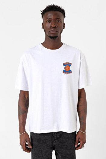 Tshirthane Сумнівні ручки Логотип Beyaz Erkek Oversize Tshirt