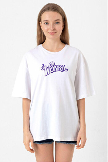 Tshirthane Willy Wonka Logo White Women's Oversize T-shirt