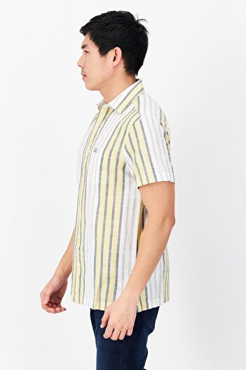 Perry Ellis Men Regular Fit Stripe Short Sleeves Casual Shirt, White