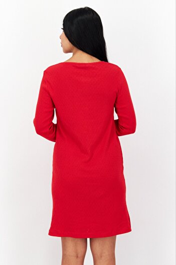 Tchibo Women Long Sleeve Eyelet Night Dress, Red