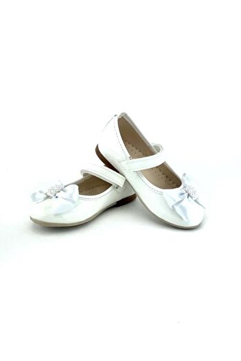 Mnk Patent Leather Satin Ribbon Evening Dress Ballerina Shoes Ecru