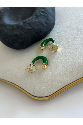 MyladyAccessoriess White Flower Earrings - Curved Detailed, Enameled Steel