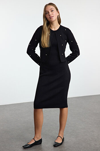 Trendyol Collection Tricoturi Midi Cardigan și rochie brodate cu pietre - TWOAW25EL00057