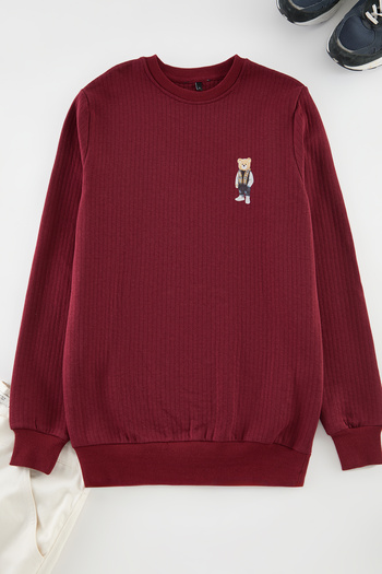 Edit by Trendyol Pánská mikina Teddy Bear Printed Claret Red - Regular Cut Tedaw25Sw00031