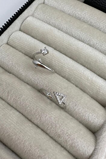Modex Silver Color Zircon Stone Dolphin Double Ring (Adjustable)