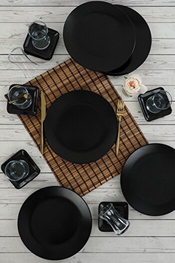 Keramika Matte Black Tea Set 18 Pieces for 6 People