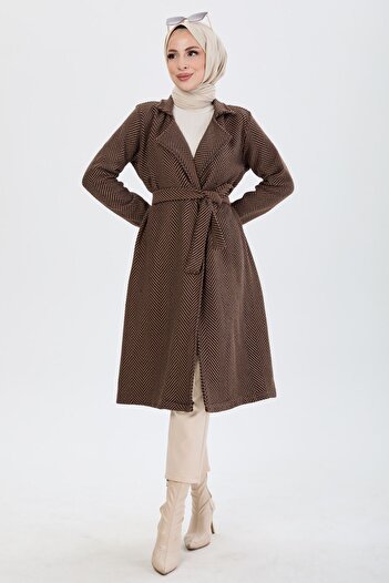 TOFİSA Brown Trench Straight Jacket Collar Women - 13091
