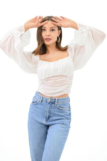 Koza Butik Γυναικεία Crop Μπλούζα Chiffon 1734-24