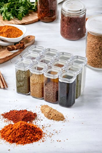 Milenay 12 Pieces 300 ml Transparent Acrylic Vacuum Spice Storage Container Set