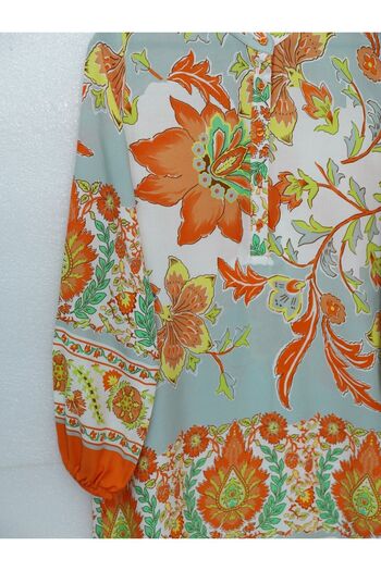 HİJABAYA Cotton Viscose Tunic - Floral Pattern, Half Button