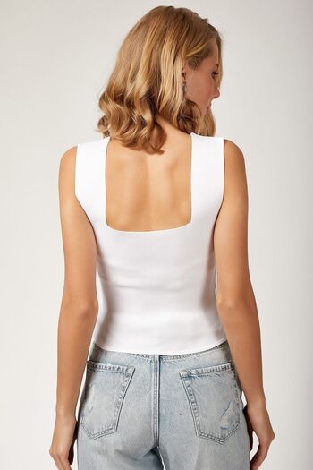 SIRGİYİM Women's White Square Collar Lycra Fit Crop Blouse