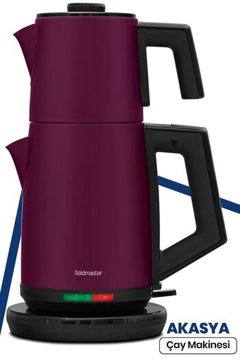 GOLDMASTER Akasya Matte Purple Xl 2200 Watt Patented Drip-Free Design Steel Tea Maker and Kettle