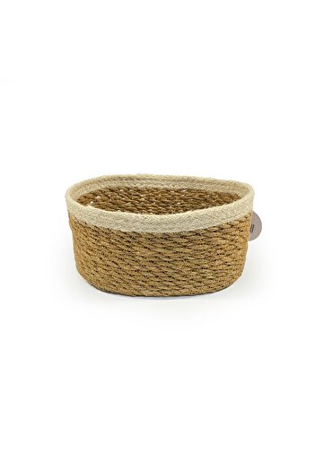sever ithalat Brown Knitted Storage Basket with White Stripe - Durable Decorative Multi-Purpose