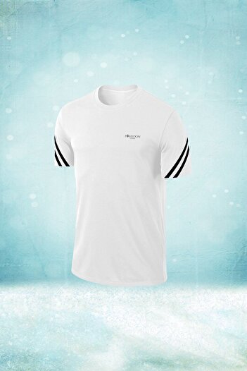 POSEIDON STORM Ανδρικό λευκό ύφασμα Dri-fit Άνετο μπλουζάκι με λαιμόκοψη για περπάτημα S-3xl