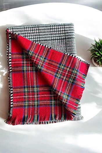 BAHELS Double Sided Plaid Pattern Puffy Wool Scarf Shawl