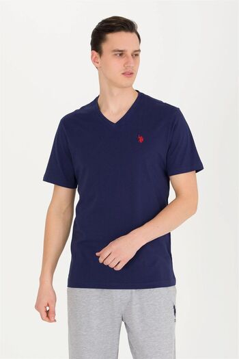 U.S. Polo Assn. V-nyakú sötétkék férfi 100% pamut póló 1572582