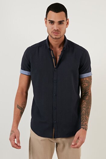 Buratti Бавовняна сорочка Slim Fit з ґудзиками на комірі та короткими рукавами Чоловіча сорочка Cf21s112546