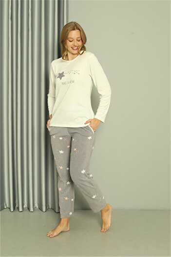 Akbeniz Welsoft Polar Kadın 3'lü Gri Pijama Takımı 20605