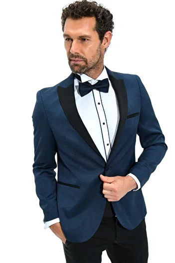 Morven Ανδρικό σμόκιν ζακάρ σε μπλε Navy Portofino Slimfit